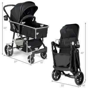 BABY JOY Baby Stroller, 2 in 1 Convertible Carriage Bassinet to Stroller, Pushchair with Foot Cover, Cup Holder, Large Storage Space, Wheels Suspension, 5-Point Harness - 7