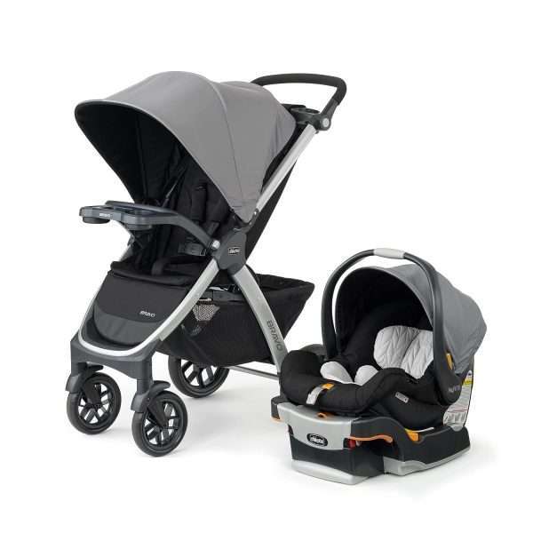 Chicco Bravo 3-in-1 Trio Travel System, Quick-Fold Stroller with KeyFit 30 Infant Car Seat and base - Camden-Black - 1