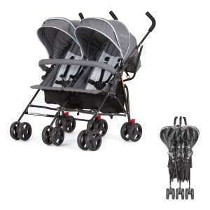 Dream On Me Volgo Twin Umbrella Stroller in Gray, Lightweight Double Stroller for Infant & Toddler, Compact Easy Fold, Large Storage Basket - 1