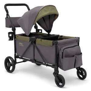 Jeep Sport All-Terrain Stroller Wagon by Delta Children - Includes Canopy, Parent Organizer, Adjustable Handlebar, Snack Tray & Cup Holders, Grey-Olive Green - 1