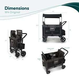 WONDERFOLD W4 4 Seater Multi-Function Quad Stroller Wagon with Removable Raised Seats and Slidable Canopy, Black - 7