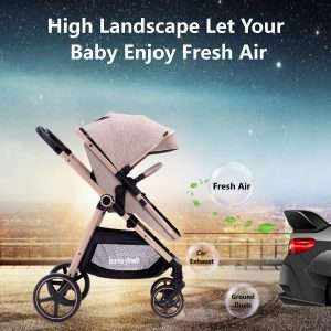 2-in-1 Baby Stroller with Bassinet Mode - Folding Infant Newborn Pram Stroller with Reversible Seat - Toddler Strollers for 0-36 Months Old Babies (Beige) - 9