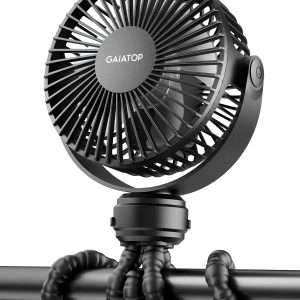 Gaiatop Mini Portable Stroller Fan, Battery Operated Small Clip on Fan, Detachable 3 Speed Rechargeable 360° Rotate Flexible Tripod Cooling Fan for Car Seat Crib Treadmill Travel Black - 1