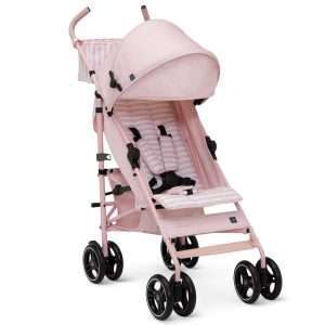 babyGap Classic Stroller - Lightweight Stroller with Recline, Compact Fold & Removable Parent Organizer - Made with Sustainable Materials, Pink Stripes - 1