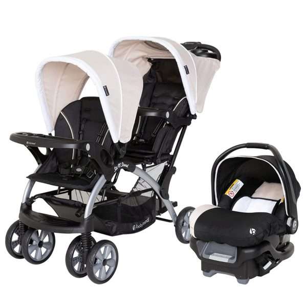 Baby Trend Infant and Toddler Double Stroller & Car Seat Combo, 2 Pc Set, Khaki - 1