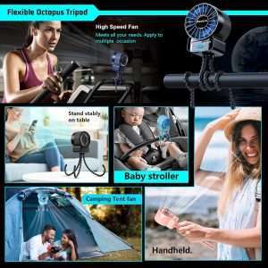 2 Pack Multifunctional Portable Stroller Fan 4 Speed 6600rpm High Speed Usb Rechargeable Personal Mini Handheld Fan Extended Tripod For Desktop Winding Kids Bed Treadmill - 6