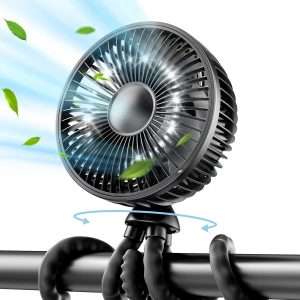 Gaiatop Baby Stroller Fan, 4000mAh Oscillating Mini Portable Fan with Light, 4 Speeds Battery Operated Small Handheld Desk Fan, 360° Rotate Flexible Tripod Clip On Fan - 1