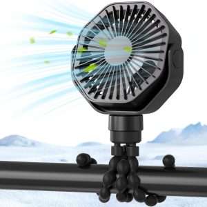 Lerat Portable Stroller Fan With Flexible Tripod, 3 Speeds Rechargeable Handheld Personal Fan, 360 Rotate Battery Operated Clip On Fans for Car Seat Crib Bike Treadmill Black - 1