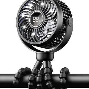 Mini Portable Stroller Fan for Travel,360° Rotation,4-Speed LED Night Light Clip on Fans Operated by Rechargeable Battery, Cordless Fan with Tripod Car Seat Baby Pram - 7