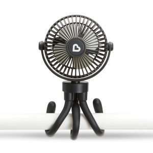 Munchkin Stroller Fan - Portable Fan for Travel, Baby Gear Accessory with 4 Speeds, Flexible Clip-on Leg Attachment, Rechargeable Battery, Black with Multicolored LED Lights - 1
