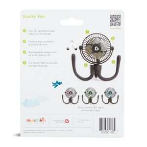 Munchkin Stroller Fan - Portable Fan for Travel, Baby Gear Accessory with 4 Speeds, Flexible Clip-on Leg Attachment, Rechargeable Battery, Black with Multicolored LED Lights - 9