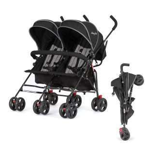 Dream On Me Volgo Twin Umbrella Stroller in Black, Lightweight Double Stroller for Infant & Toddler, Compact Easy Fold, Large Storage Basket, Large and Adjustable Canopy - 1