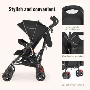 Dream On Me Volgo Twin Umbrella Stroller in Black, Lightweight Double Stroller for Infant & Toddler, Compact Easy Fold, Large Storage Basket, Large and Adjustable Canopy - 5