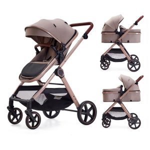 2 in 1 Baby Stroller, Newborn Infant Toddler Convertible Pram Stroller for 0-36 Months Old Babies (Beige) - 1