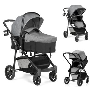 BABY JOY Baby Stroller, 2 in 1 Convertible Carriage Bassinet to Stroller, Pushchair with Foot Cover, Cup Holder, Large Storage Space, Wheels Suspension, 5-Point Harness - 1