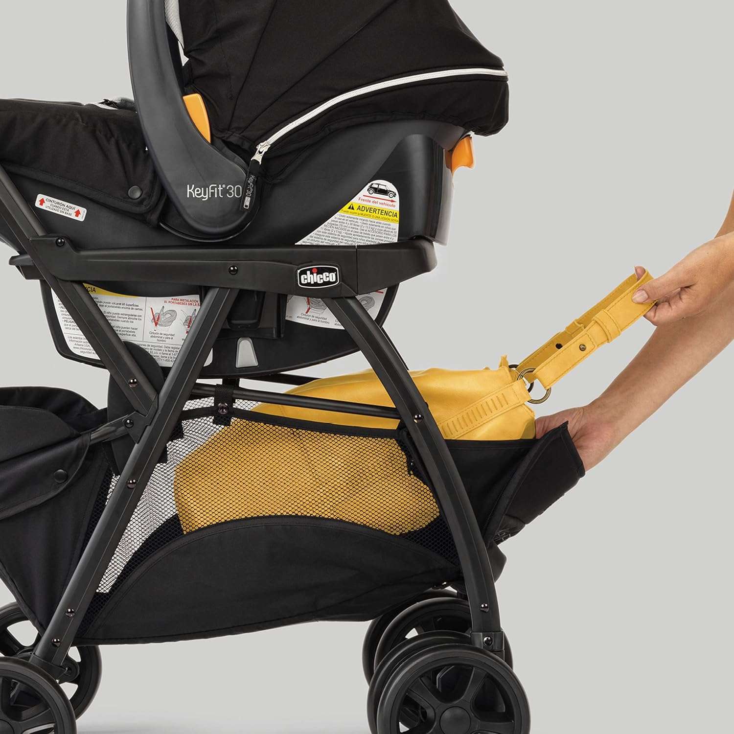 Chicco KeyFit Caddy Frame Stroller, Accepts All Chicco Infant Car Seats, Adjustable Handle, Parent Tray - Black-Black - 3