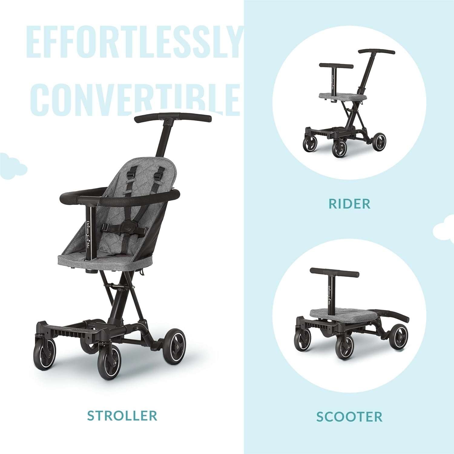 Dream On Me Lightweight And Compact Coast Rider Stroller With One Hand Easy Fold, Adjustable Handles And Soft Ride Wheels, Grey - 5