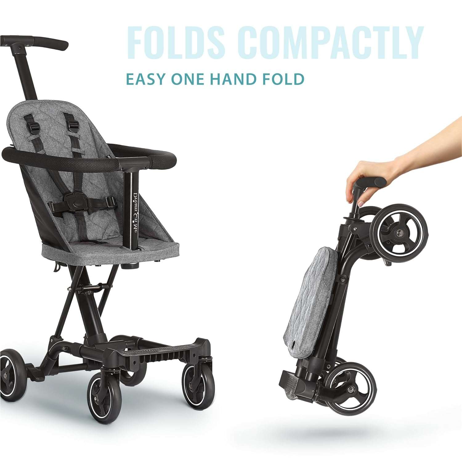 Dream On Me Lightweight And Compact Coast Rider Stroller With One Hand Easy Fold, Adjustable Handles And Soft Ride Wheels, Grey - 6