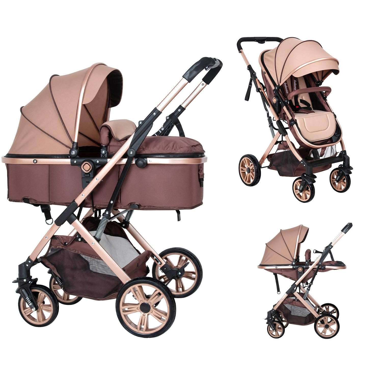 2 in 1 Convertible Baby Stroller Newborn Reversible Bassinet Pram, Foldable Pushchair with Adjustable Canopy Folding High Landscape Infant Carriage, Anti-Shock Toddler Pushchair - 1