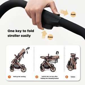 2 in 1 Convertible Baby Stroller Newborn Reversible Bassinet Pram, Foldable Pushchair with Adjustable Canopy Folding High Landscape Infant Carriage, Anti-Shock Toddler Pushchair - 4