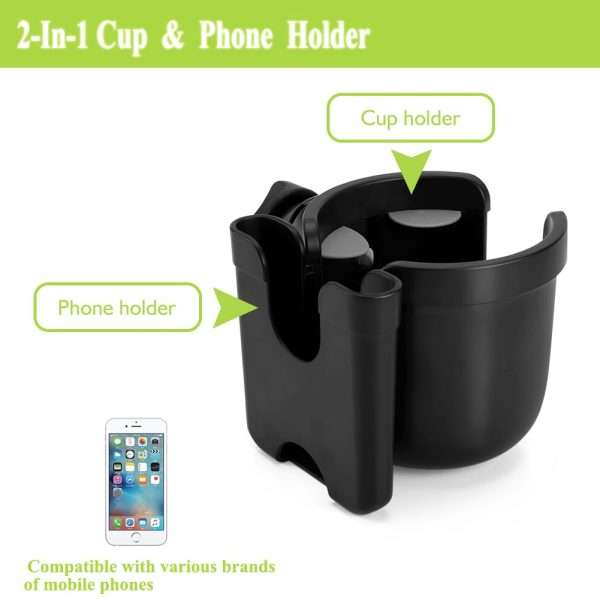 Accmor Stroller Cup Holder with Phone Holder, Bike Cup Holder, Universal Cup Holder for Uppababy Nuna Doona Strollers, 2-in-1 Cup Phone Holder for Stroller - 3