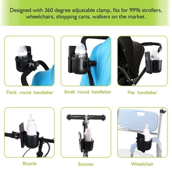 Accmor Stroller Cup Holder with Phone Holder, Bike Cup Holder, Universal Cup Holder for Uppababy Nuna Doona Strollers, 2-in-1 Cup Phone Holder for Stroller - 7