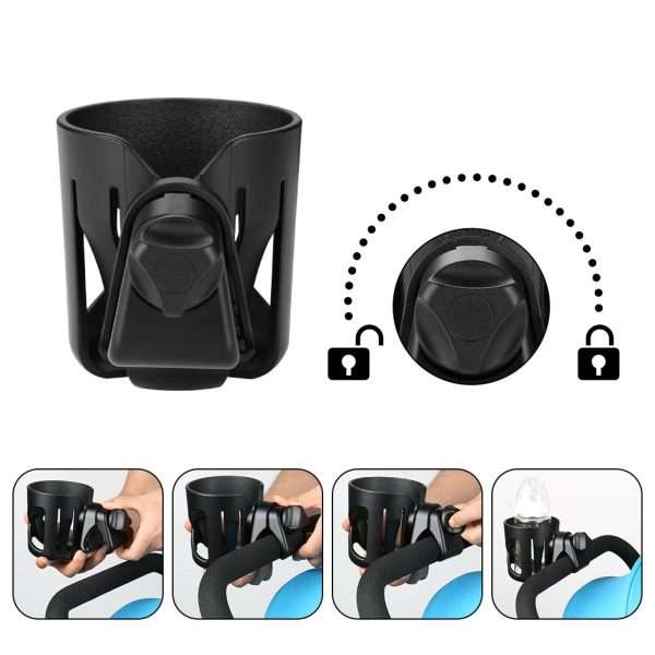 Accmor Universal Cup Holder, Stroller Cup Holder, Bike Cup Holder, 360° Rotatable Large Caliber Designed Cup Holder for Stroller, Wheelchair, Walker, Scooter, Black - 4