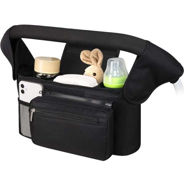 Accmor Universal Stroller Organizer with Insulated Cup Holder Detachable Phone Bag and Shoulder Strap,Stroller Bag Caddy Organizer Accessories Fits for Uppababy, Baby Jogger, Britax Strollers - 1