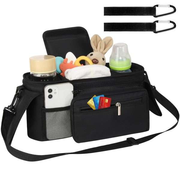 Accmor Universal Stroller Organizer with Insulated Cup Holder Detachable Phone Bag and Shoulder Strap,Stroller Bag Caddy Organizer Accessories Fits for Uppababy, Baby Jogger, Britax Strollers - 2
