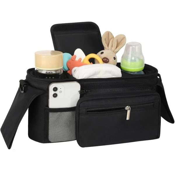 Accmor Universal Stroller Organizer with Insulated Cup Holder Detachable Phone Bag and Shoulder Strap,Stroller Bag Caddy Organizer Accessories Fits for Uppababy, Baby Jogger, Britax Strollers - 3