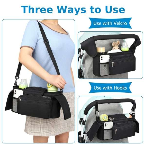 Accmor Universal Stroller Organizer with Insulated Cup Holder Detachable Phone Bag and Shoulder Strap,Stroller Bag Caddy Organizer Accessories Fits for Uppababy, Baby Jogger, Britax Strollers - 5