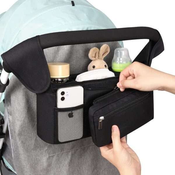 Accmor Universal Stroller Organizer with Insulated Cup Holder Detachable Phone Bag and Shoulder Strap,Stroller Bag Caddy Organizer Accessories Fits for Uppababy, Baby Jogger, Britax Strollers - 7