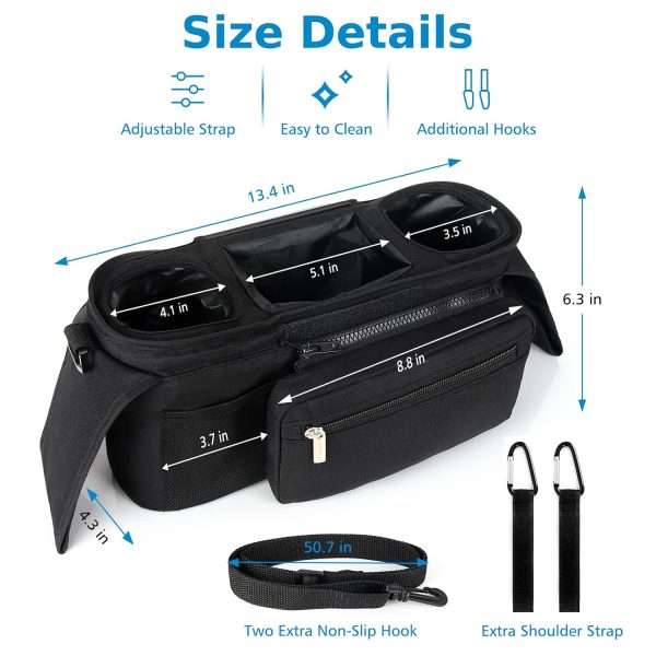 Accmor Universal Stroller Organizer with Insulated Cup Holder Detachable Phone Bag and Shoulder Strap,Stroller Bag Caddy Organizer Accessories Fits for Uppababy, Baby Jogger, Britax Strollers - 9