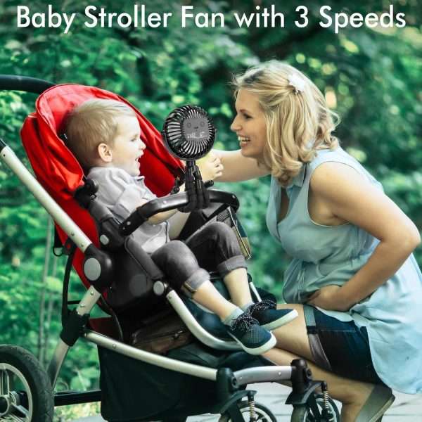 AMACOOL Battery Operated Stroller Fan Flexible Tripod Clip On Fan with 3 Speeds and Rotatable Handheld Personal Fan for Car Seat Crib Bike Treadmill (Black) - 2