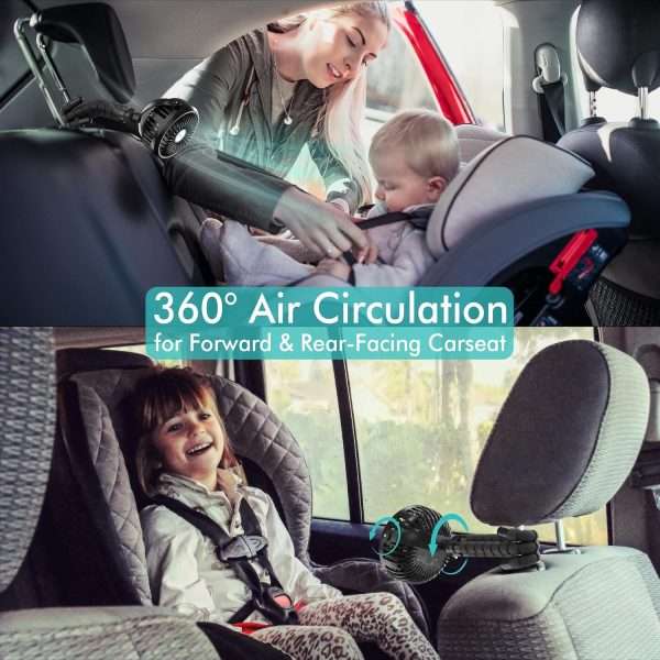 AMACOOL Battery Operated Stroller Fan Flexible Tripod Clip On Fan with 3 Speeds and Rotatable Handheld Personal Fan for Car Seat Crib Bike Treadmill (Black) - 3