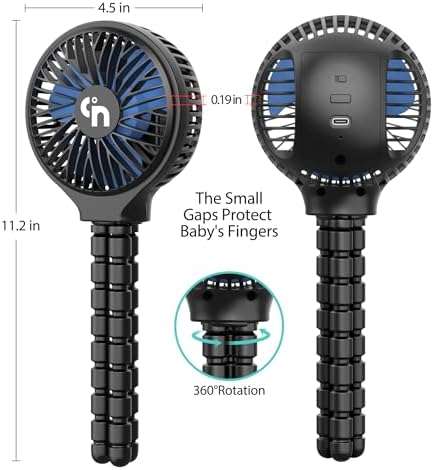 HomeLifairy Battery Operated Stroller Fan Flexible Tripod Clip On Fan with 3 Speeds and Rotatable Handheld Rechargeable Personal Portable Fan for Baby Car Seat Crib Bike Treadmill - 3