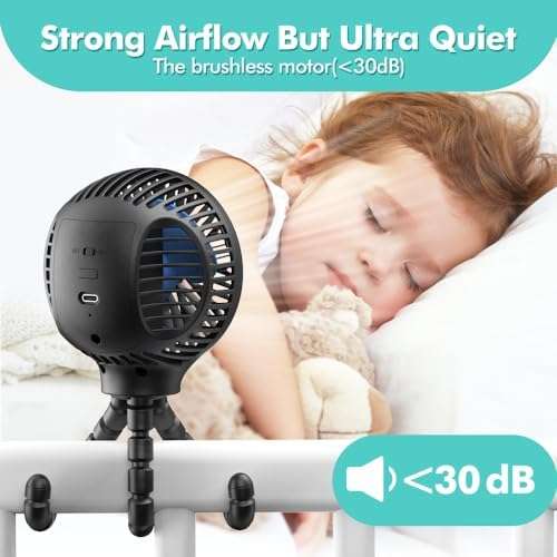 HomeLifairy Battery Operated Stroller Fan Flexible Tripod Clip On Fan with 3 Speeds and Rotatable Handheld Rechargeable Personal Portable Fan for Baby Car Seat Crib Bike Treadmill - 5