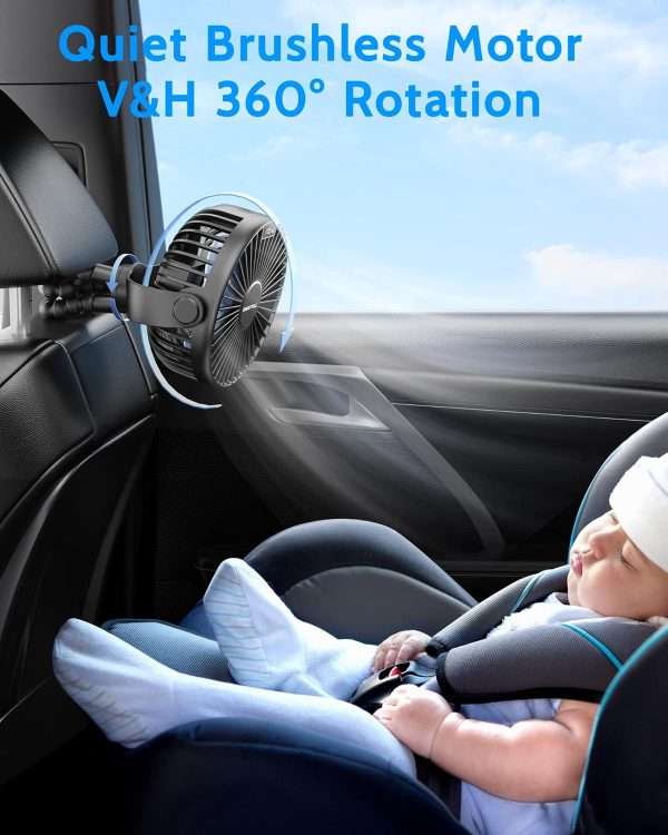 SWEETFULL Portable Stroller Fan with LED Display 4000mAh Battery Powered Mini Clip Fan, 4-Speed Rechargeable Small Personal Fan Handheld Desk Cooling Fan - 4