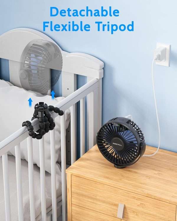 SWEETFULL Portable Stroller Fan with LED Display 4000mAh Battery Powered Mini Clip Fan, 4-Speed Rechargeable Small Personal Fan Handheld Desk Cooling Fan - 5