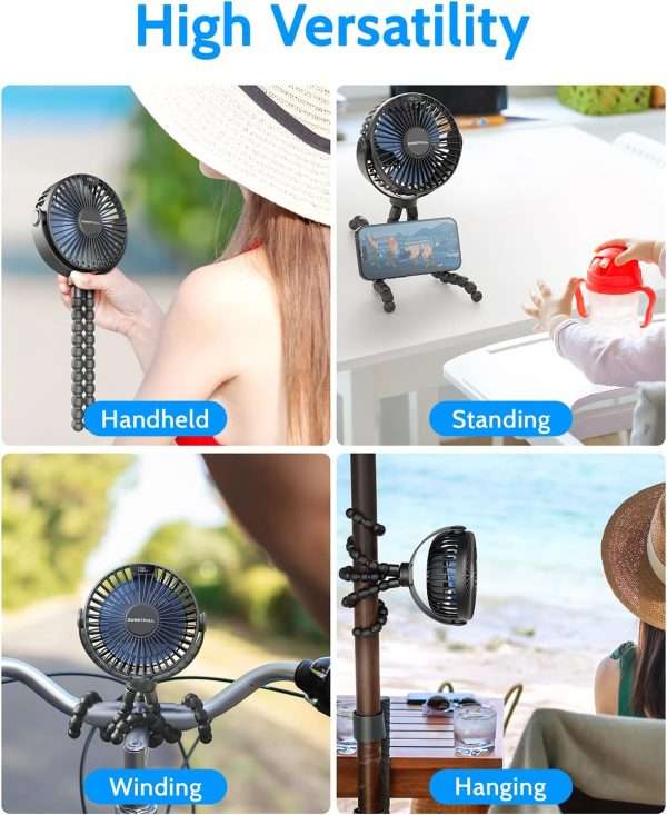 SWEETFULL Portable Stroller Fan with LED Display 4000mAh Battery Powered Mini Clip Fan, 4-Speed Rechargeable Small Personal Fan Handheld Desk Cooling Fan - 7