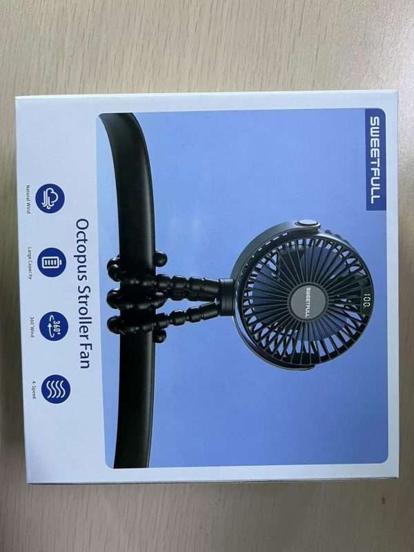 SWEETFULL Portable Stroller Fan with LED Display 4000mAh Battery Powered Mini Clip Fan, 4-Speed Rechargeable Small Personal Fan Handheld Desk Cooling Fan - 9