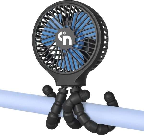 WiHoo Mini Handheld Stroller Fan,Personal Portable Car Seat Baby Fan with Flexible Tripod Fix on Stroller,USB or Battery Operated Desk Fan Adjustable 3 Speeds for Travel Treadmill Golf Cart - 1