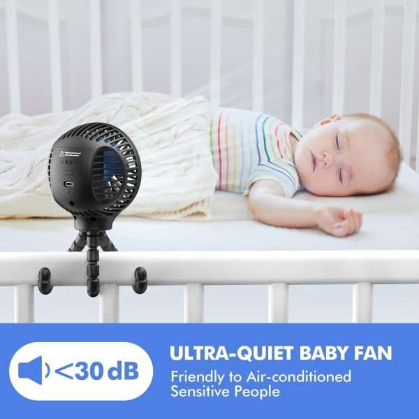 WiHoo Mini Handheld Stroller Fan,Personal Portable Car Seat Baby Fan with Flexible Tripod Fix on Stroller,USB or Battery Operated Desk Fan Adjustable 3 Speeds for Travel Treadmill Golf Cart - 4