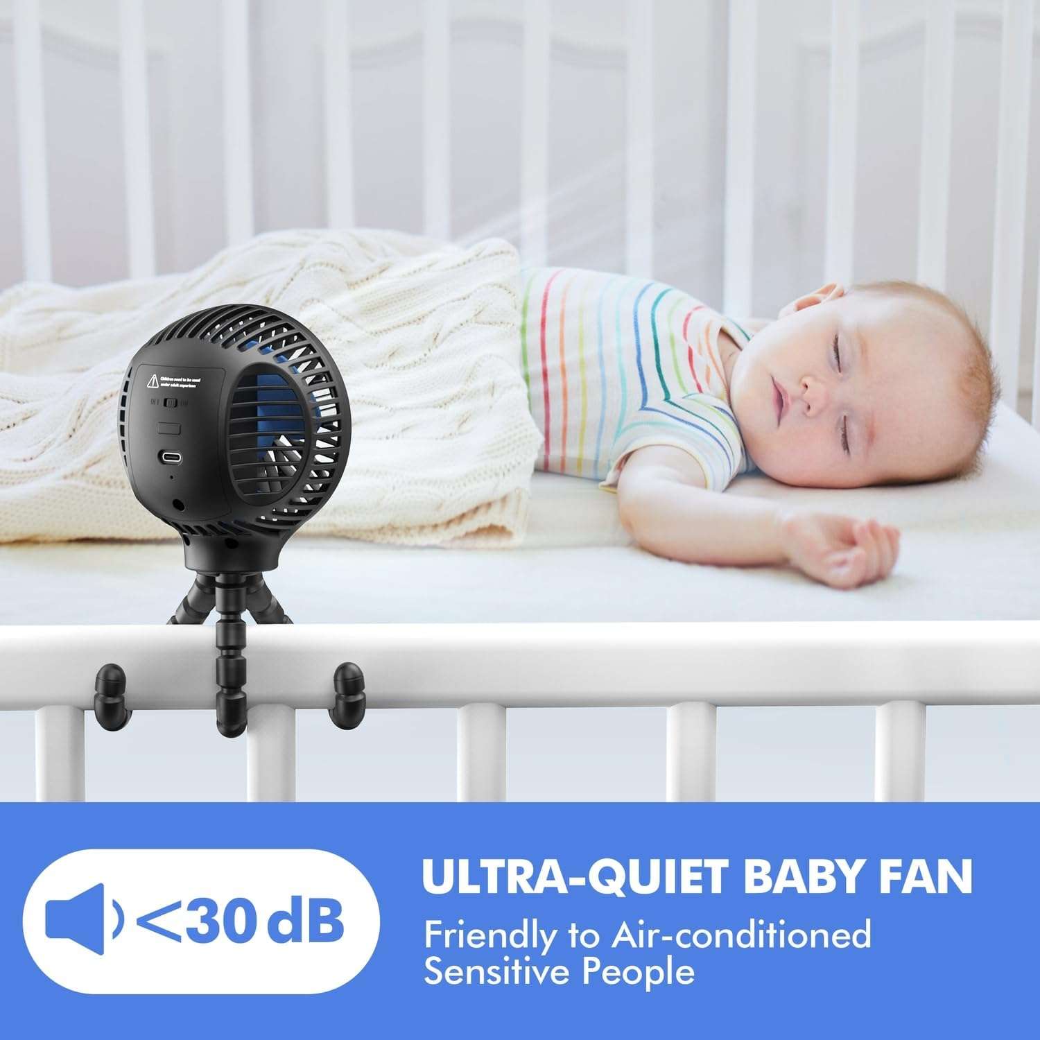 WiHoo Mini Handheld Stroller Fan,Personal Portable Car Seat Baby Fan with Flexible Tripod Fix on Stroller,USB or Battery Operated Desk Fan Adjustable 3 Speeds for Travel Treadmill Golf Cart - 4