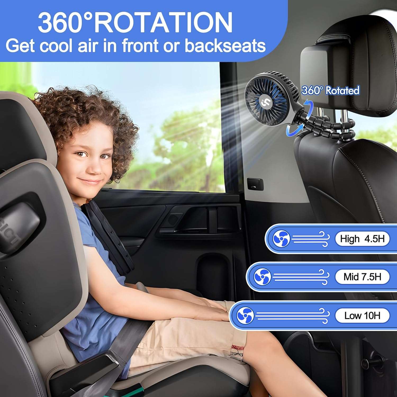 WiHoo Mini Handheld Stroller Fan,Personal Portable Car Seat Baby Fan with Flexible Tripod Fix on Stroller,USB or Battery Operated Desk Fan Adjustable 3 Speeds for Travel Treadmill Golf Cart - 5