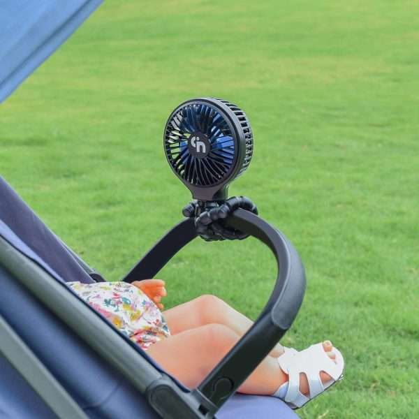 WiHoo Mini Handheld Stroller Fan,Personal Portable Car Seat Baby Fan with Flexible Tripod Fix on Stroller,USB or Battery Operated Desk Fan Adjustable 3 Speeds for Travel Treadmill Golf Cart - 6