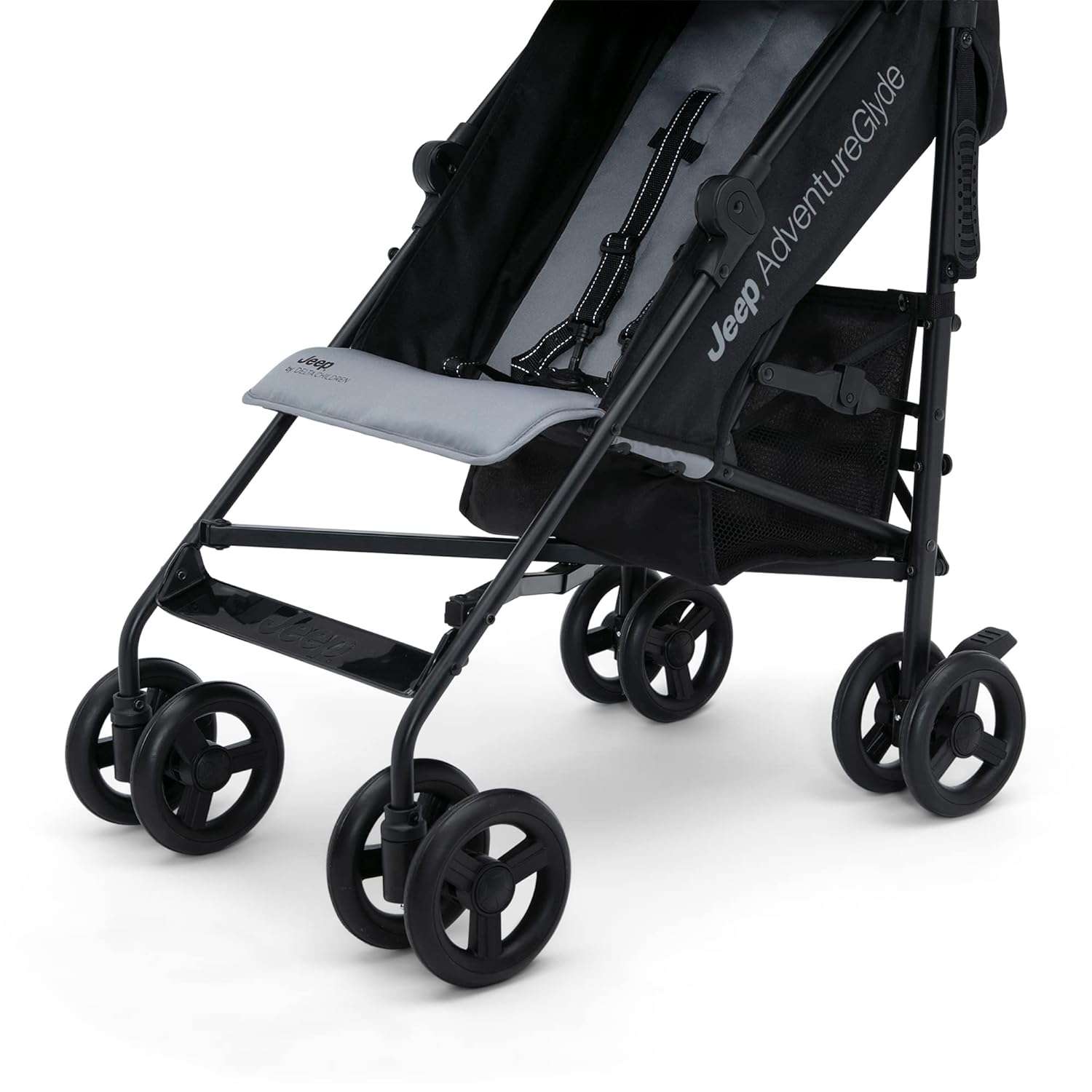 Jeep AdventureGlyde Stroller by Delta Children - Lightweight Travel Stroller with Smoothest Ride & Compact Fold, 3-Position Recline, Extra Large Storage Basket, Black-Grey - 10