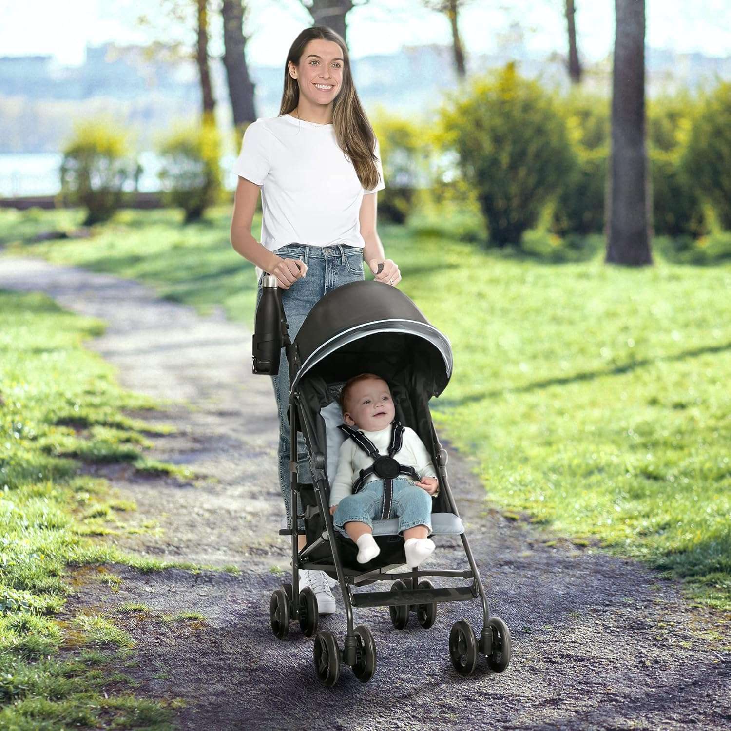Jeep AdventureGlyde Stroller by Delta Children - Lightweight Travel Stroller with Smoothest Ride & Compact Fold, 3-Position Recline, Extra Large Storage Basket, Black-Grey - 2