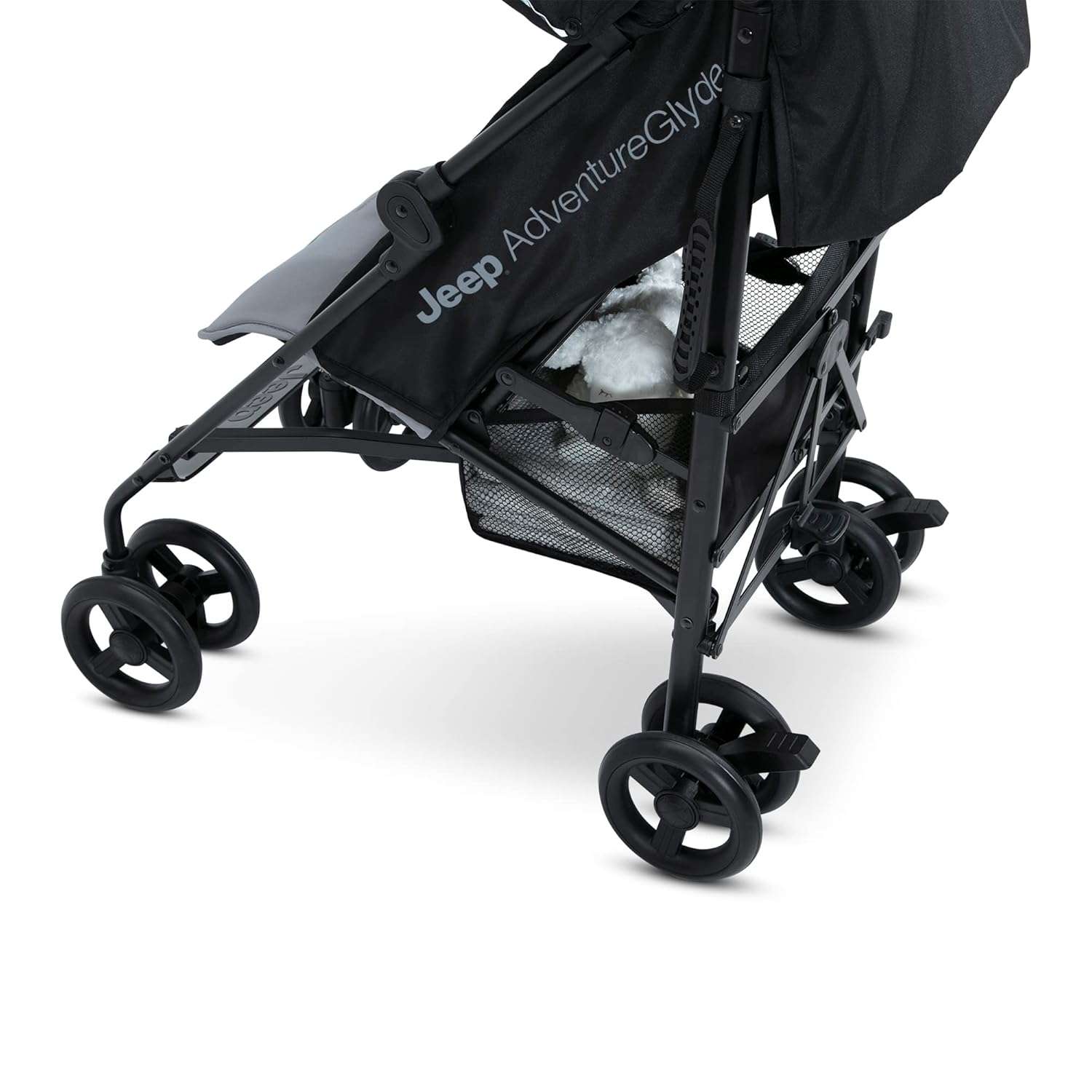 Jeep AdventureGlyde Stroller by Delta Children - Lightweight Travel Stroller with Smoothest Ride & Compact Fold, 3-Position Recline, Extra Large Storage Basket, Black-Grey - 8