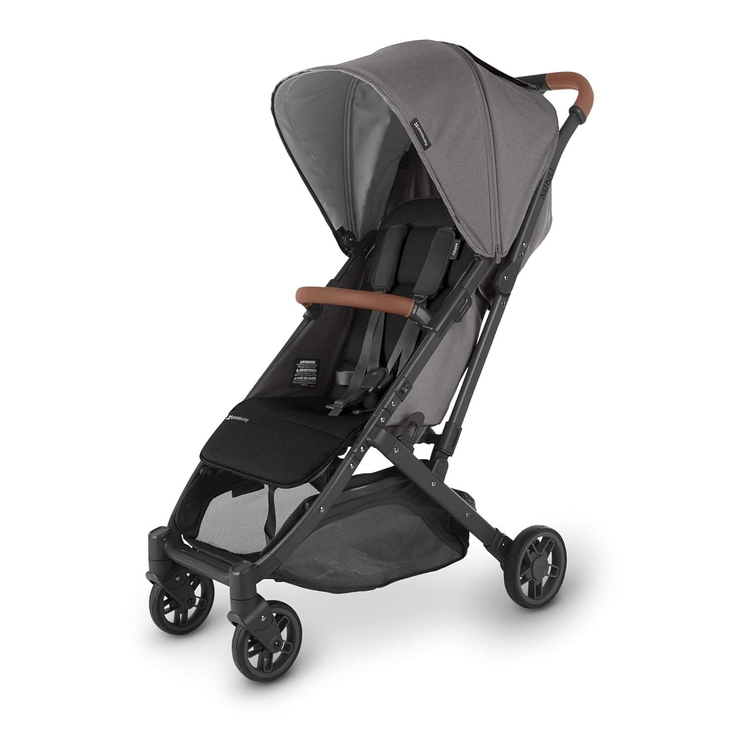 UPPAbaby Minu V2 Travel Stroller Lightweight, Portable Design One-Hand Fold Shoulder Strap and Leather Bumper Bar Included Greyson - 1